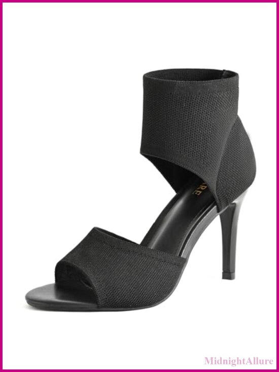 Shoes - Women's Peep Toe Stiletto Heeled Sandals Stretchy Knit Slip On